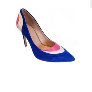 Things II Come NWOB Blue Pink White Color Block Suede Pumps 7.5